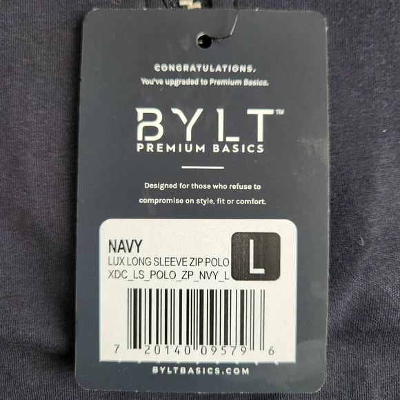 BYLT Lux Basics Golf Long Sleeve 1/4 Zip Polo Men's Large Navy Blue Perform NWT - Picture 5 of 11